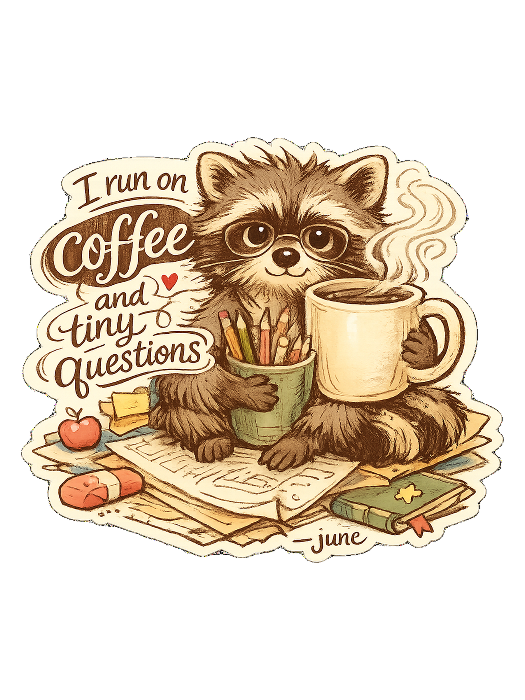 I Run On Coffee And Tiny Questions Tee — art by june